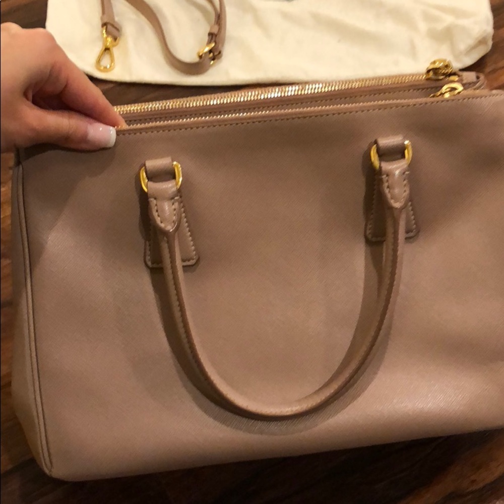 Prada Taupe Leather Satchel with Gold Hardware - Picture 6 of 8